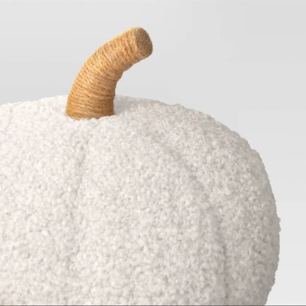 New Large Teddy Boucle Pumpkin Shaped Pillow in Almond by Threshold Fall Decor